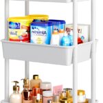 Pipishell 3-Tier Rolling Cart Organizer with Lockable Wheels & Reinforced Handle – White (Model PIUC14W)