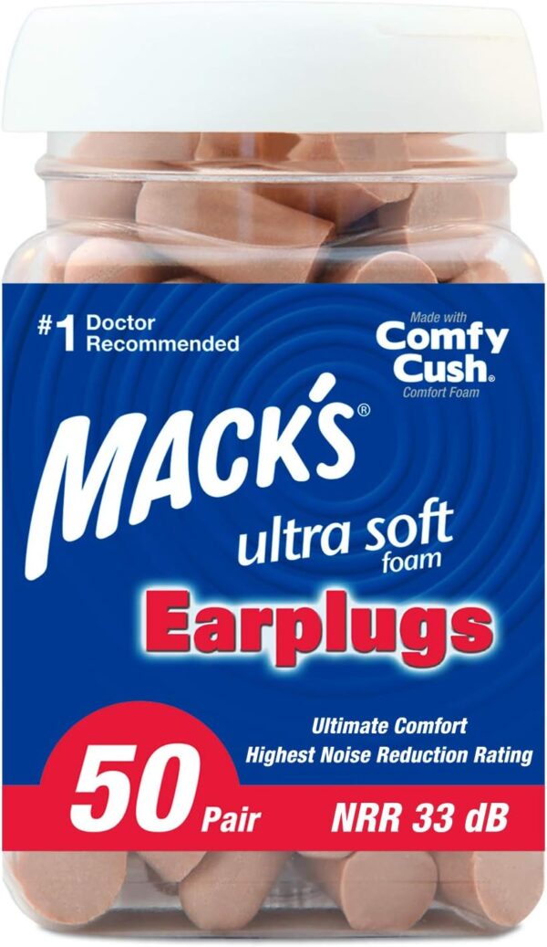 Mack’s Ultra Soft Foam Earplugs – 50 Pairs, 33 dB Noise Reduction, Made in USA