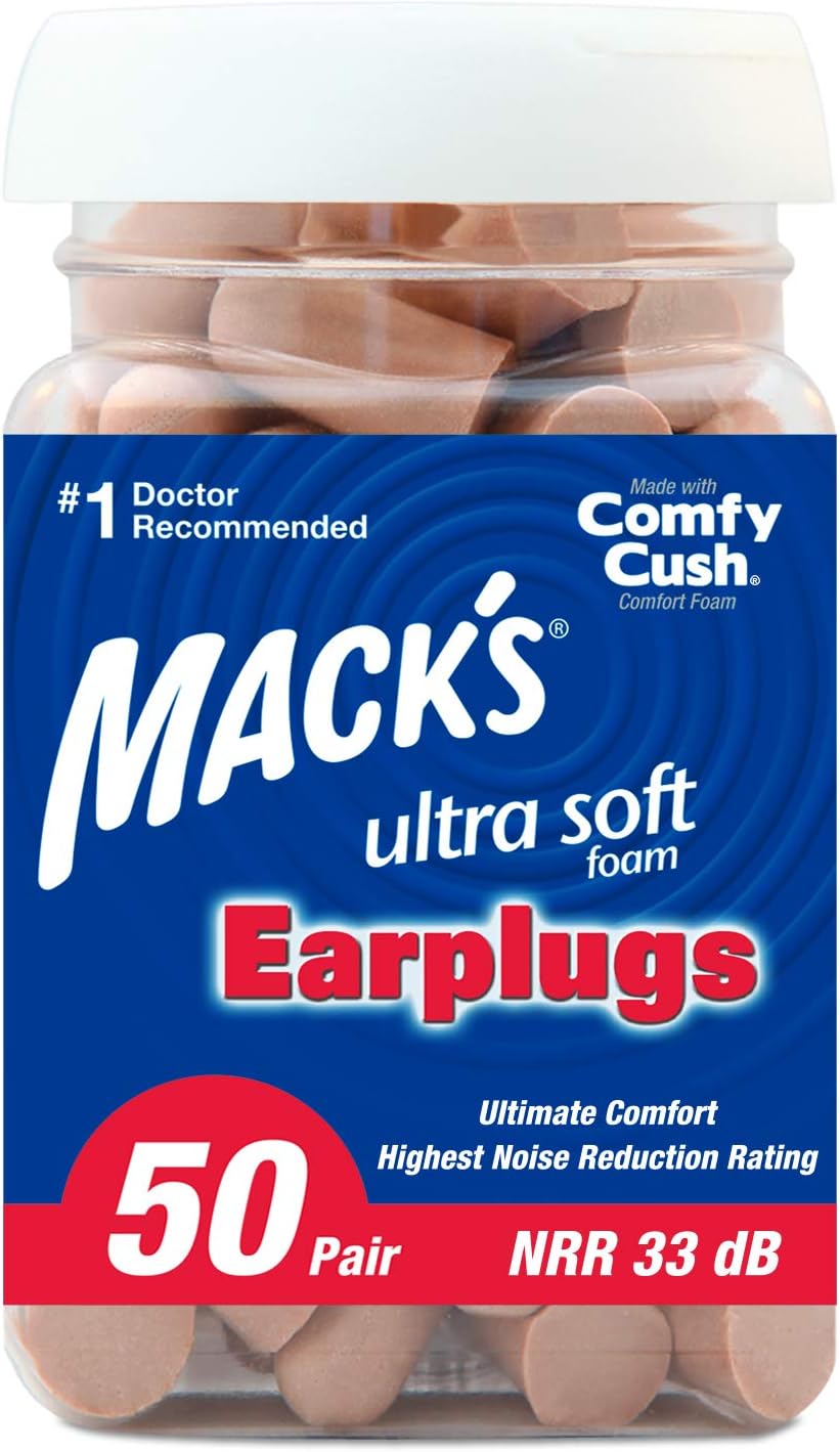 71JKIMHr9oL._AC_SL1500_ Mack’s Ultra Soft Foam Earplugs – 50 Pairs, 33 dB Noise Reduction, Made in USA - Image 1