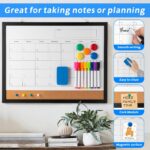 Dry Erase Calendar Whiteboard, 17" x 13" Magnetic Whiteboard & Cork Board Combo with Accessories – Black - Image 3