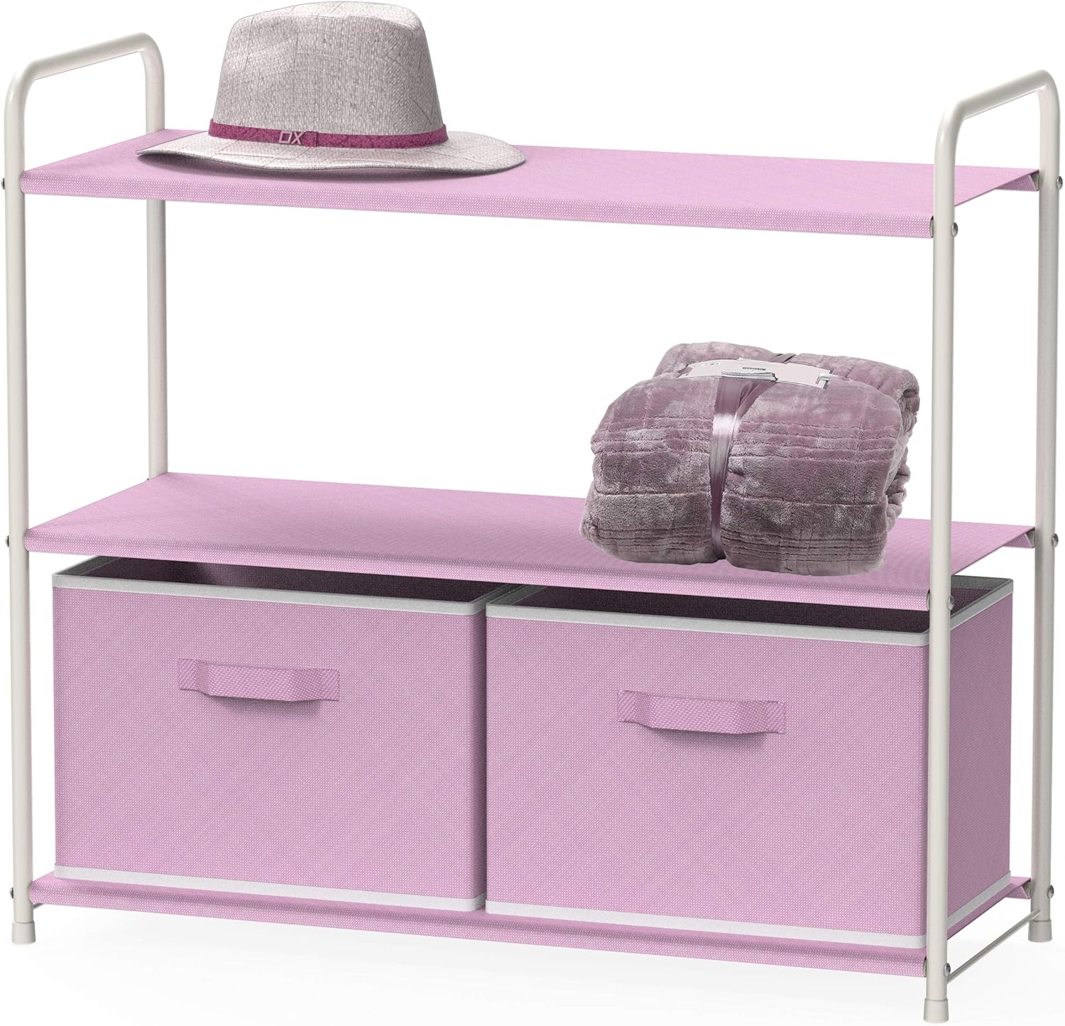 91ZtA-2gSJL._AC_SL1500_ Simple Houseware 3-Tier Closet Organizer with 2 Fabric Drawers – Pink - Image 1