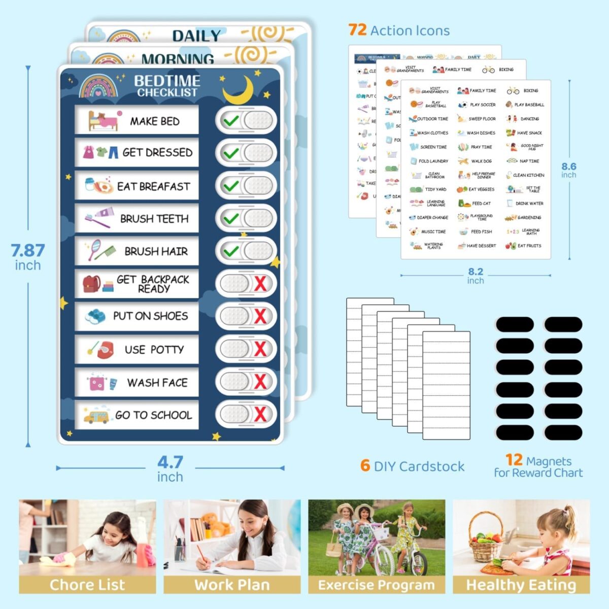 Reusable Daily Routine Chart Time Management Board Kids Schedule Daily Chore Chart 12x20cm Visual Schedule Board Family Chore Adjustment