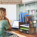 DAOUTIME 4-Tier Mesh Desk File Organizer – 5 Vertical File Holders + Drawer & Pen Holders (Wood + Metal) - Image 2