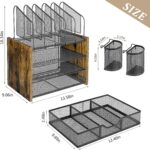 DAOUTIME 4-Tier Mesh Desk File Organizer – 5 Vertical File Holders + Drawer & Pen Holders (Wood + Metal) - Image 6