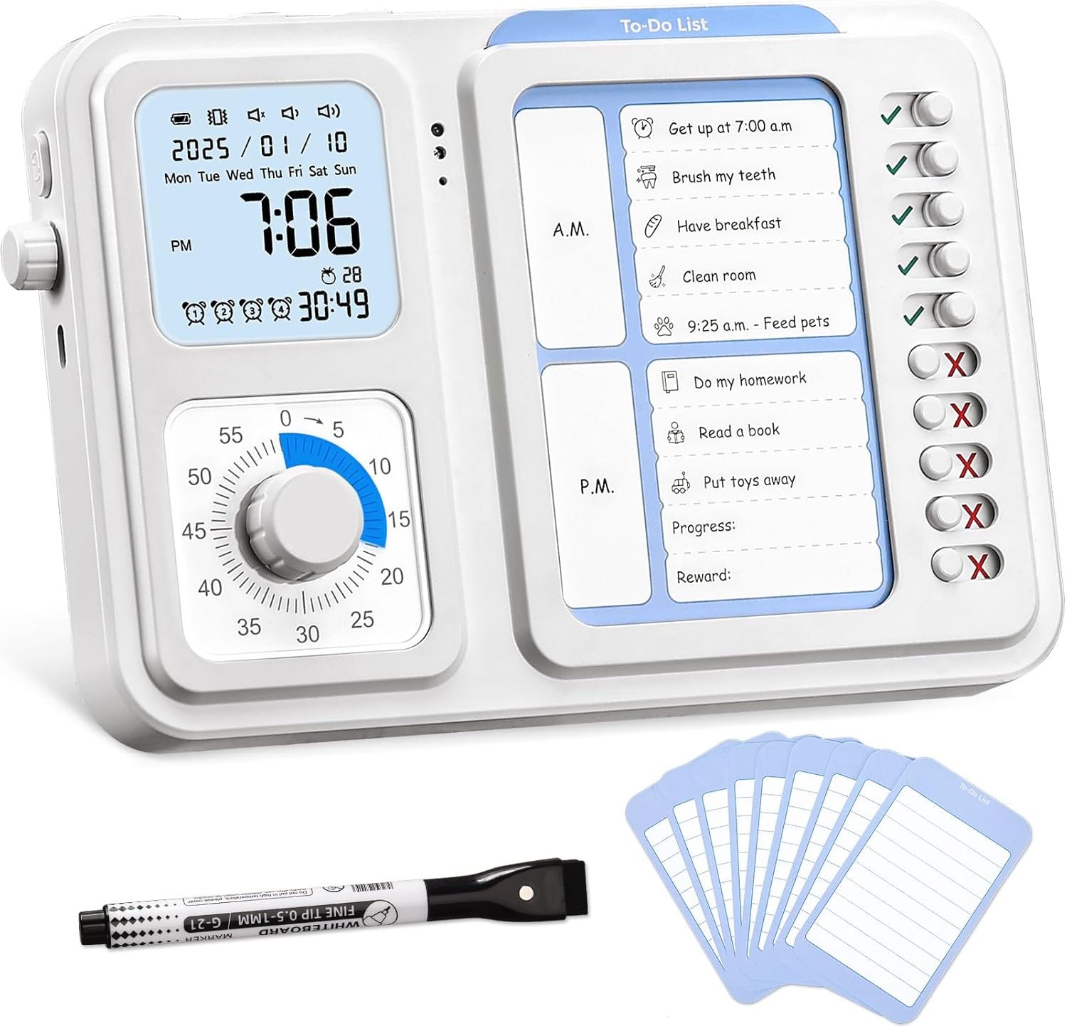 71x5DenKXnL._AC_SL1500_ 3-in-1 Visual Timer & ADHD Tool for Kids|Adults, Task Timer with Chore Chart Board, Visual Schedule for Kids with Autism, Daily Checklist for Home, School, Classroom, Desk - Image 1